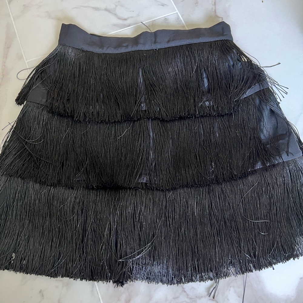 Black Fringe Mini Skirt